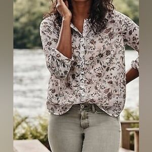 J. Jill | Floral Cotton White Button Down Blouse Medium